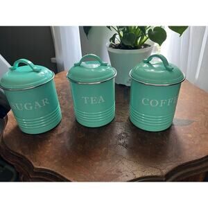 Barnyard Designs Kitchen Canisters W/Lids, Set of Three(3)Turquoise